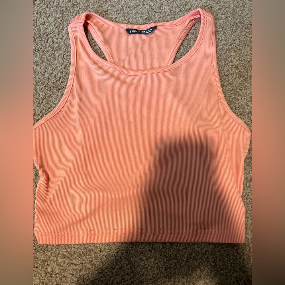 coral halter crop tank top
